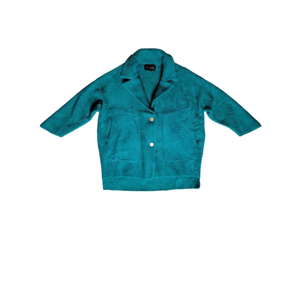 Ivy Angel Wool Angora Blend Oversized Two Button Blazer Jacket Teal Green M-L‎